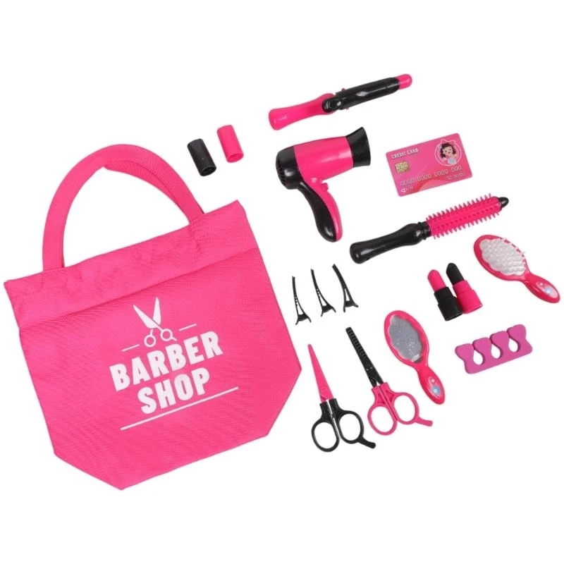 76HF Kids Hair Salon Hairdresser Toy Set with Styling Comb Scissors Blower Pretend Haircut Tool Kits Girl Educational Playset