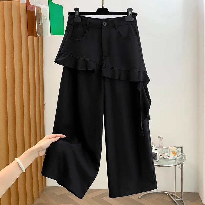 plus Size Women's Casual Straight Leg Pants High Waist Wide Leg Trousers Nine Points Pants Spring Autumn New Style Fashionable