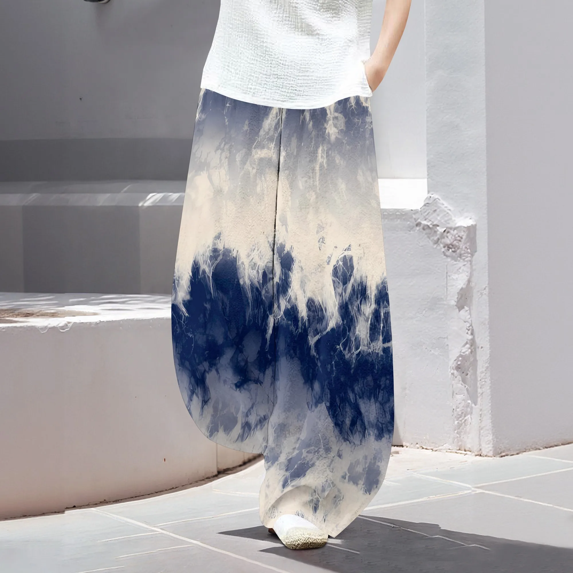 

Nupusa Standard Size Harem Pants Tie Dye Print Loose Fit Trousers