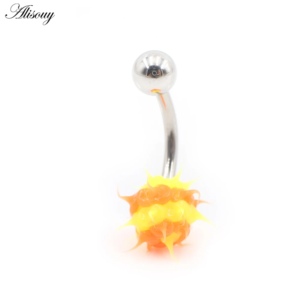 1Piece Cute 14G Silicone Rubber Brushed Fuzzy Ball Stainless Steel Bar Girl Women Belly Navel Button Ring Piercing Body Jewelry