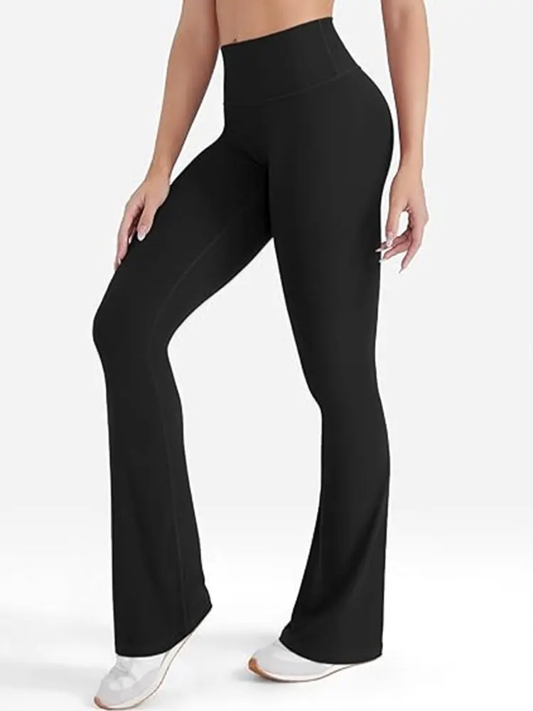 Women's Flared Pants High Waist Tummy Control Boot Cut Wide Leg Trousers High Stretch Flare Sports Leggings Fitness Yoga Clothes
