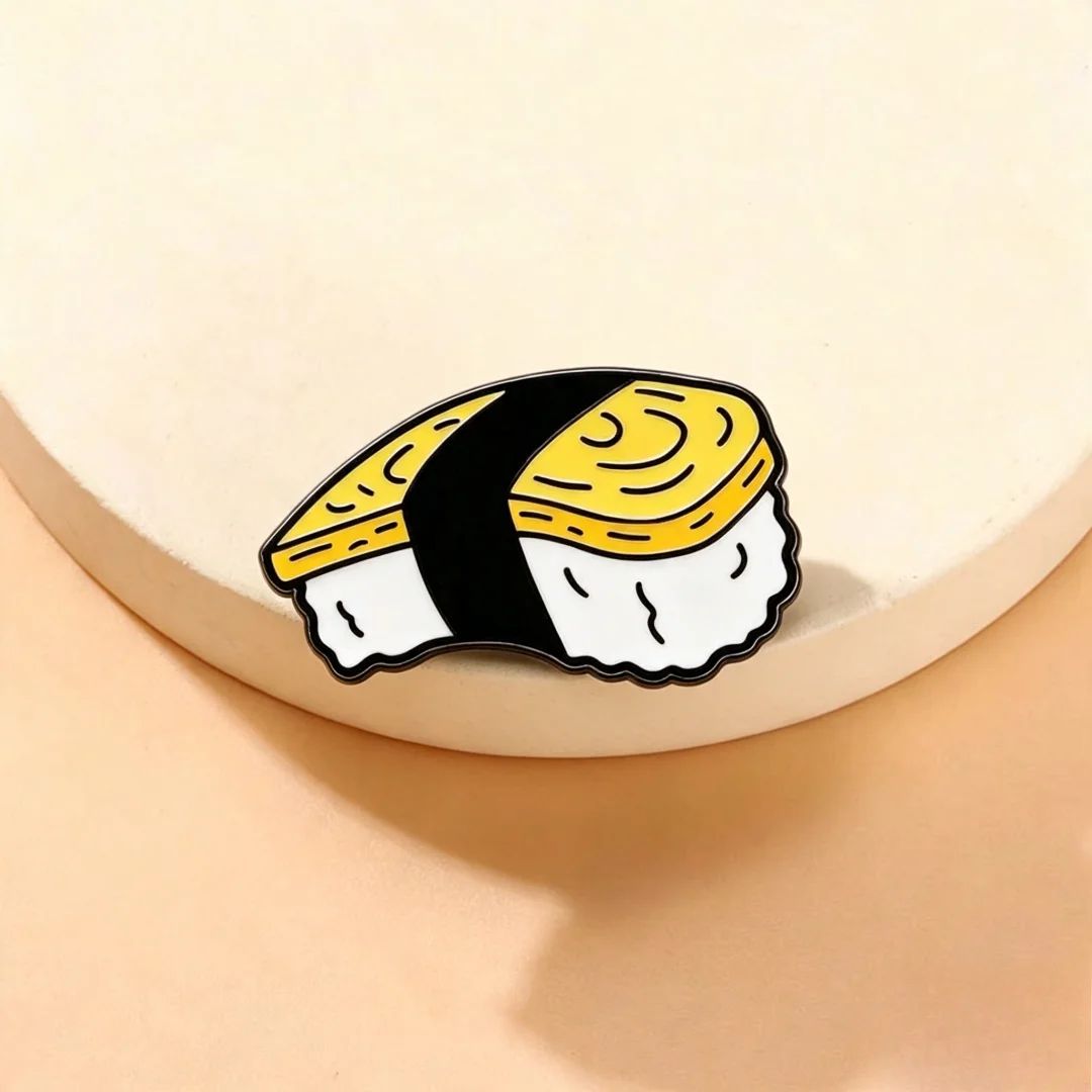Cartoon Egg Sushi Enamel Brooch Tamagoyaki Nigiri Japanese Food Design Metal Lapel Pin Bag Hat Asian Cuisine Cute Decor Badge