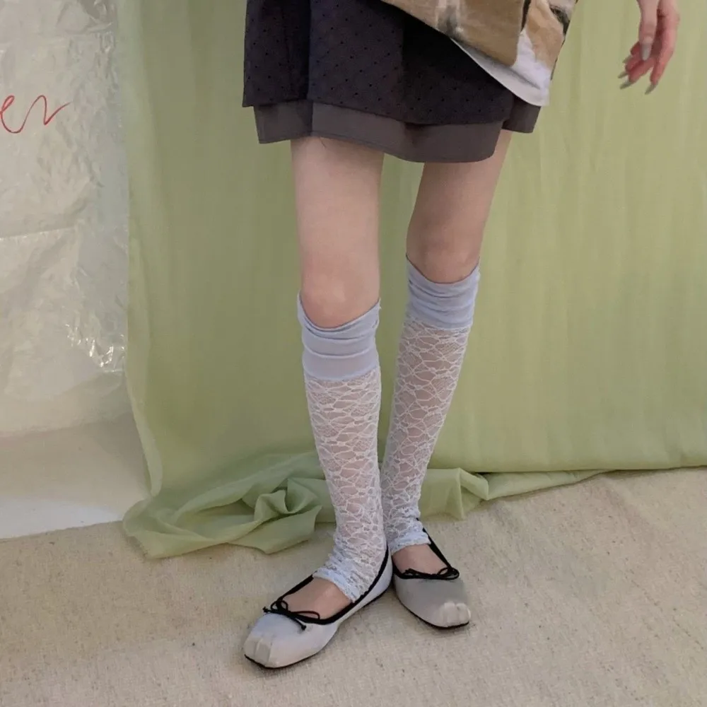 New Sheer Mesh Floral Lace Leg Warmers Breathable Comfortable Floral Lace Calf Socks Retro Style Slouch Socks Women
