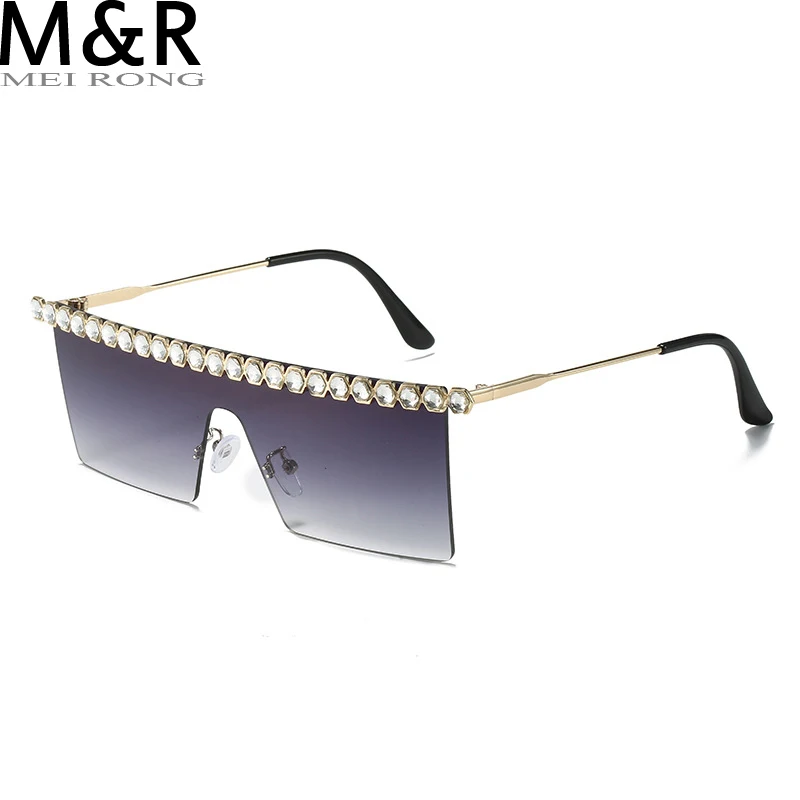 Fashion Personality Frameless Integrated Lens Set With Diamonds Sunglasses Luxury Brand Designer Sun Glasses For Women