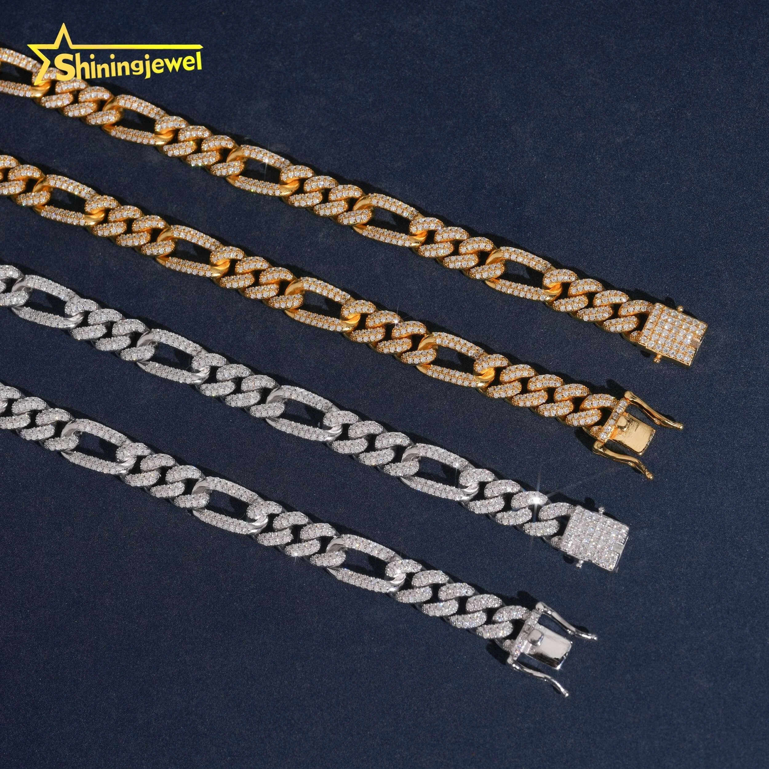 Factory Price Pass Diamond Tester 925 Silver Hip Hop Jewelry 8.8mm Iced Out Figaro Chain Necklace...