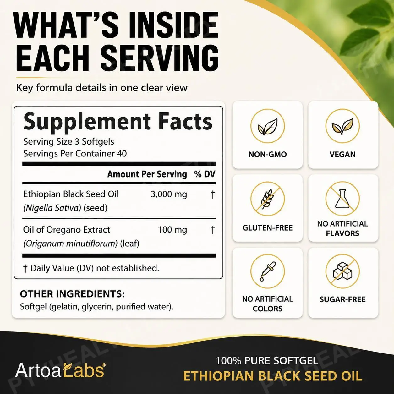 Ethiopian Black Seed Oil Softgels 3000mg with 100mg Oregano Extract for Immune Digestive and Daily Vitality Support 120 Count