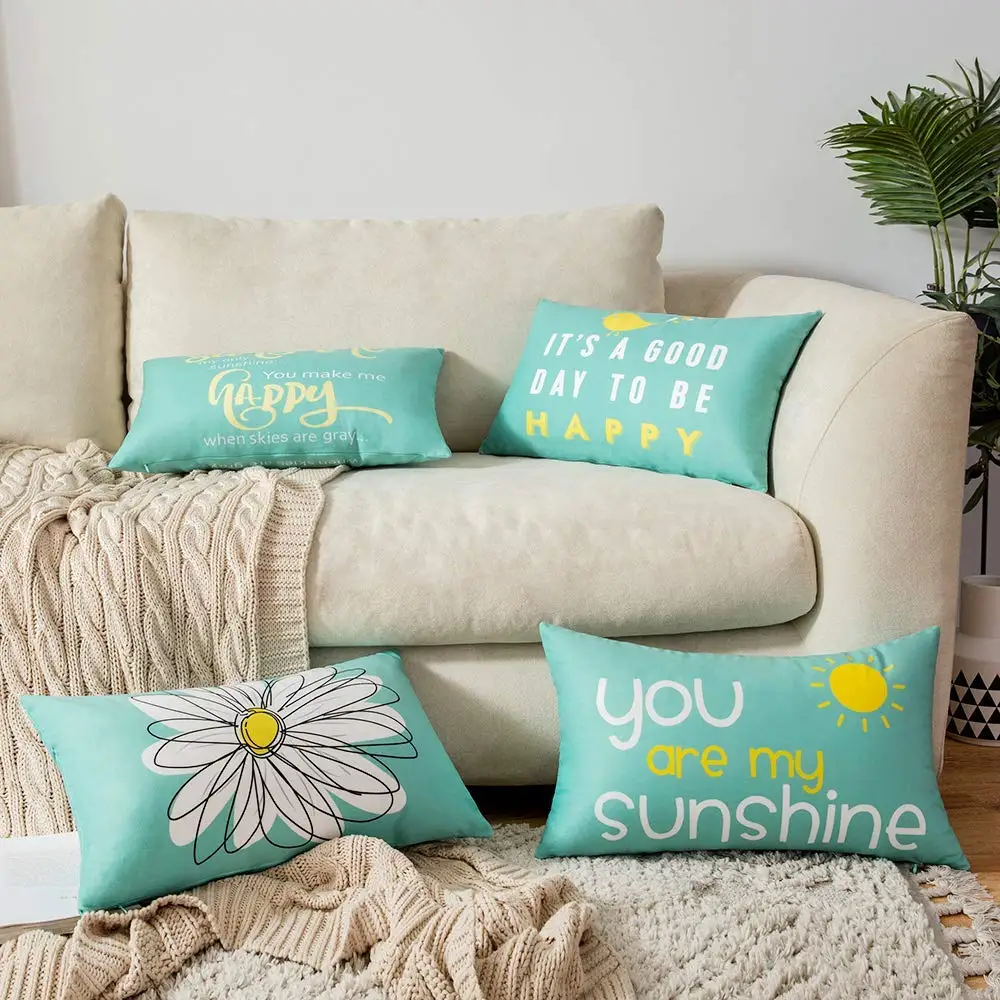 You are my sun daisy happy bird cyan waist pillow cover sofa cushion cover home decoration can be customized 30*50 40*60