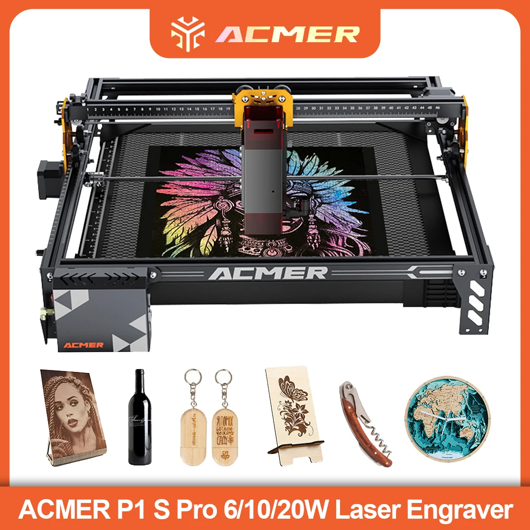 

ACMER P1 S Pro 20W 10W 6W Laser Engrave with WIFI Anti-tilt Device Laser Engraving Cut Machine Engravable Wood Lacquered Metal