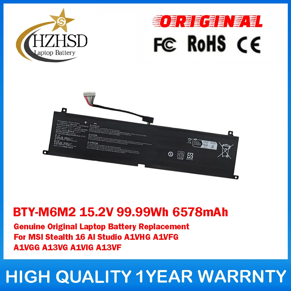 

BTY-M6M2 15,2 В 99,99 Втч 6578 мАч Оригинальный аккумулятор для ноутбука MSI Stealth 16 AI Studio A1VHG A1VFG A1VGG A13VG A1VIG A13VF