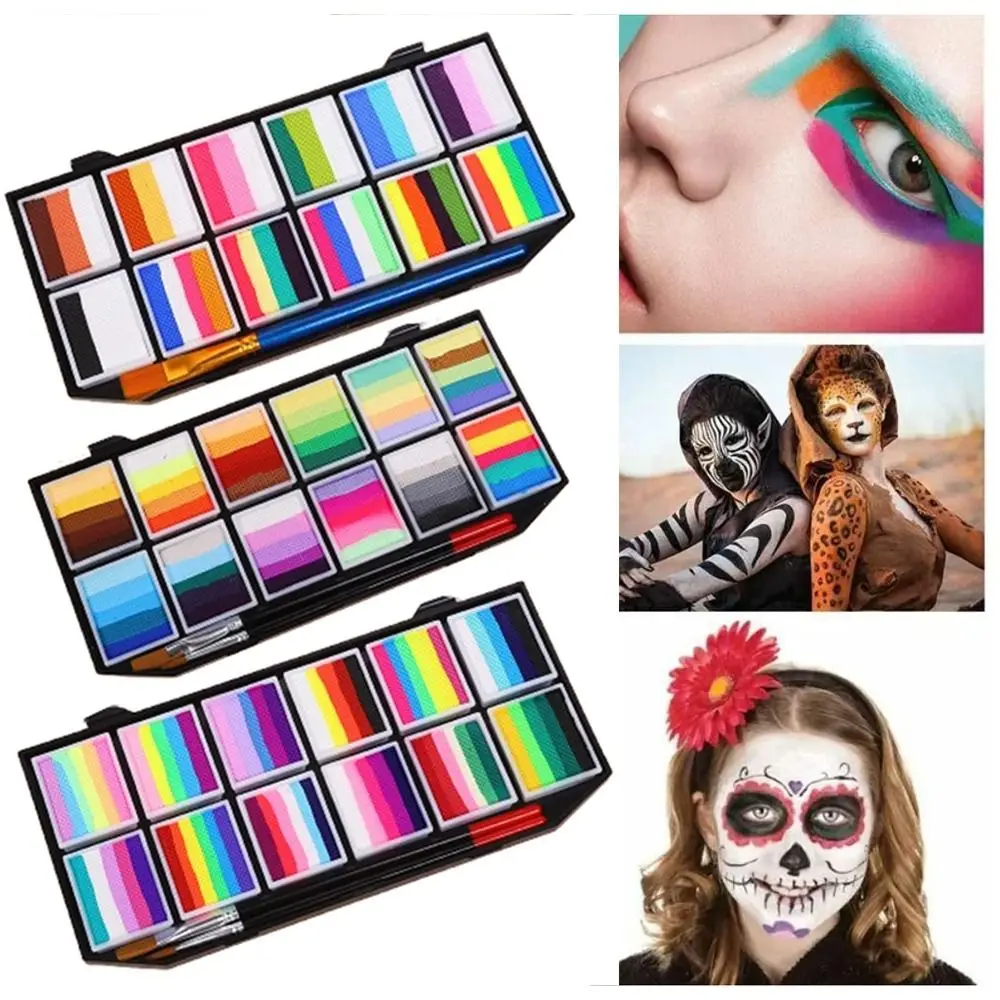 

Rainbow Striped Multicolour Body Face Painting Kit Waterproof Makeup Halloween Makeup Tool Washable Clown Face Painting Palette