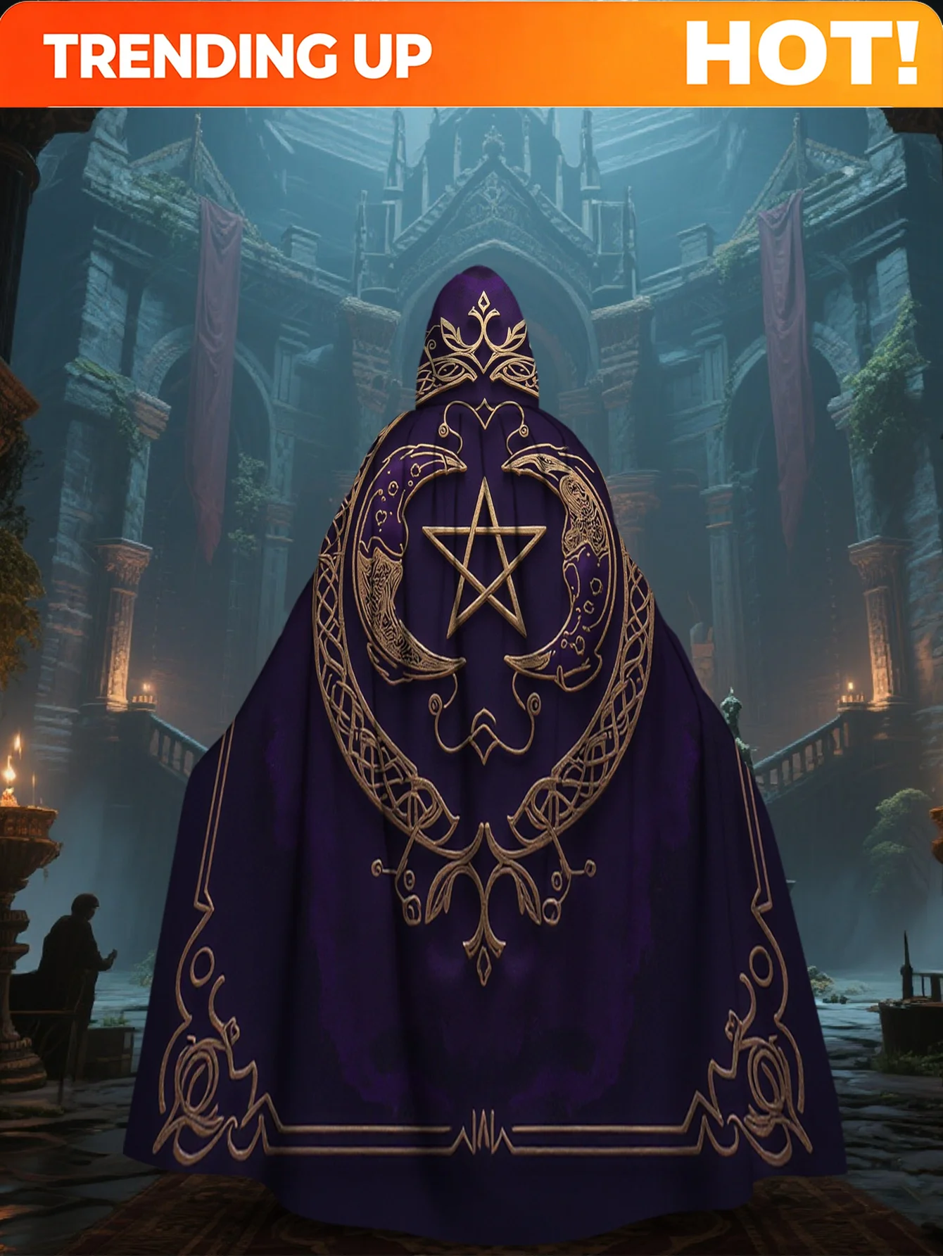 Customization 1pc Lianyao Shi Selection 2D Flat Printing Lightweight Fashion Cloak, Celtic Triple Moon Pentacle, 100% Polyester