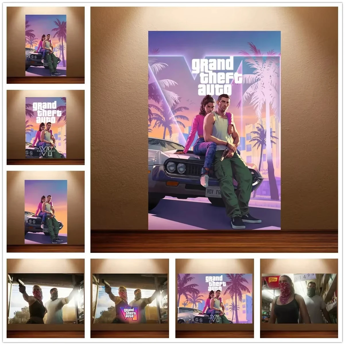 GTA 6 Poster Grand Theft Auto VI Game Poster Canvas Wall Art Painting Game Room Wall Decor Bedroom Wall Art Sticker Home Decor