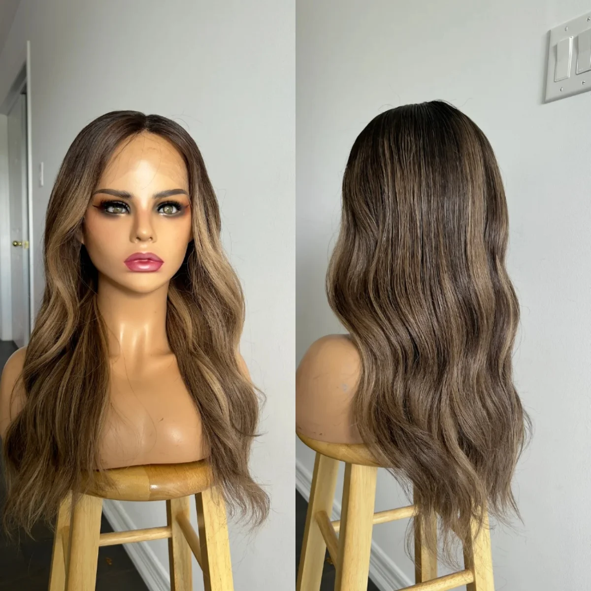 

Heat Resistant Synthetic Deep Wave Wig Honey Blonde Highlight Brown Synthetic Lace Front for White Black Women Cosplay Friendly