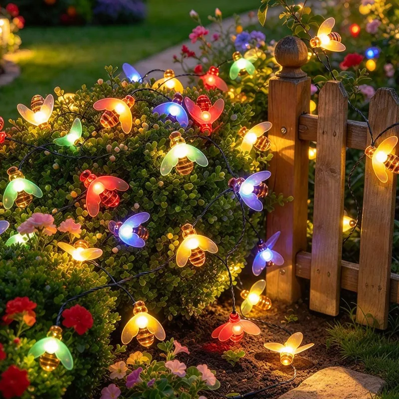 LED Battery Operated Cute Honey Bee Festoon String Lights Wedding Party Decor Holiday Garland Outdoor Garden Lamp Yard Patio