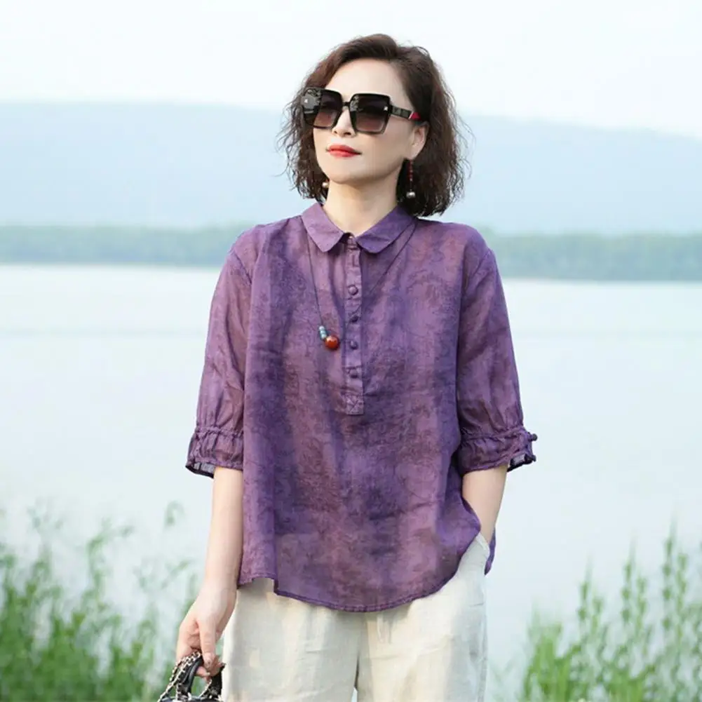 Button-down Women Shirt Stylish Women\'s Button-up Shirts Jacquard Print Loose Fit Tops for Casual Wear Classy Commuter Style