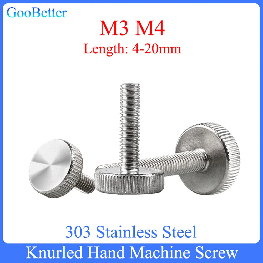 

5Pcs Straight Knurled Hand Machine Screws M3 M4 Stainless Steel Knurl Flat Round Head Hand Tighten Curtain Wall Glass Thumb Bolt