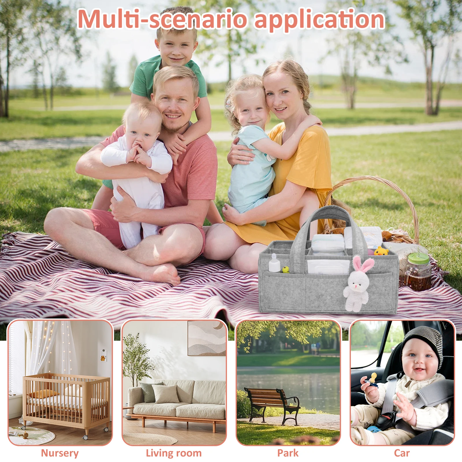 منظم حفاضات الطفل مع 5 مقصورات سلة تخزين الحضانة المحمولة منظم تغيير حفاضات الحفاض