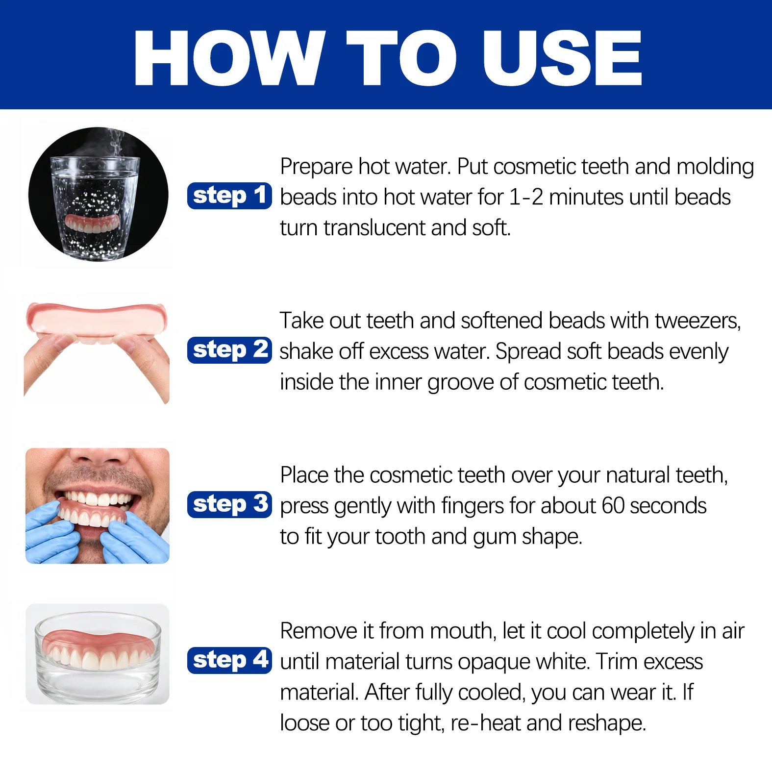 2 Sets of Upgraded Decorative Dental Veneers, Packaged in a Storage Box, Simulate a Natural Appearance for Both Upper and Lower Teeth, Comfortable to Wear, Easy to Install. Creates a Natural Red and White Tooth Texture, Easily Modifies the Shape of Teeth, and Is Easy to Clean.