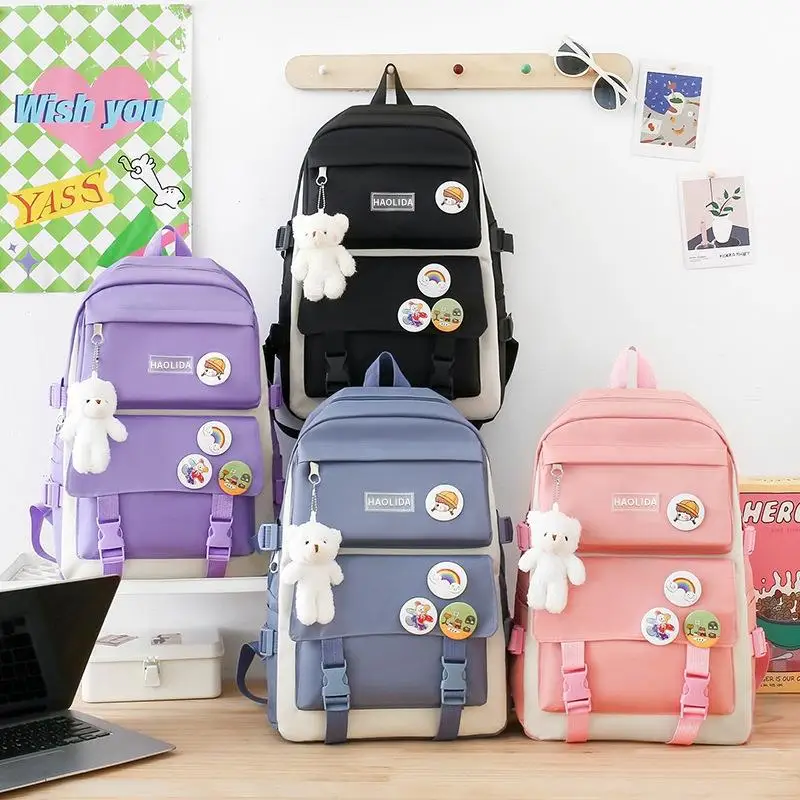 Large Capacity Backpack School Bag Women's Four-Piece Set Five-Piece Set Korean Version Double Shoulder Bag Unisex