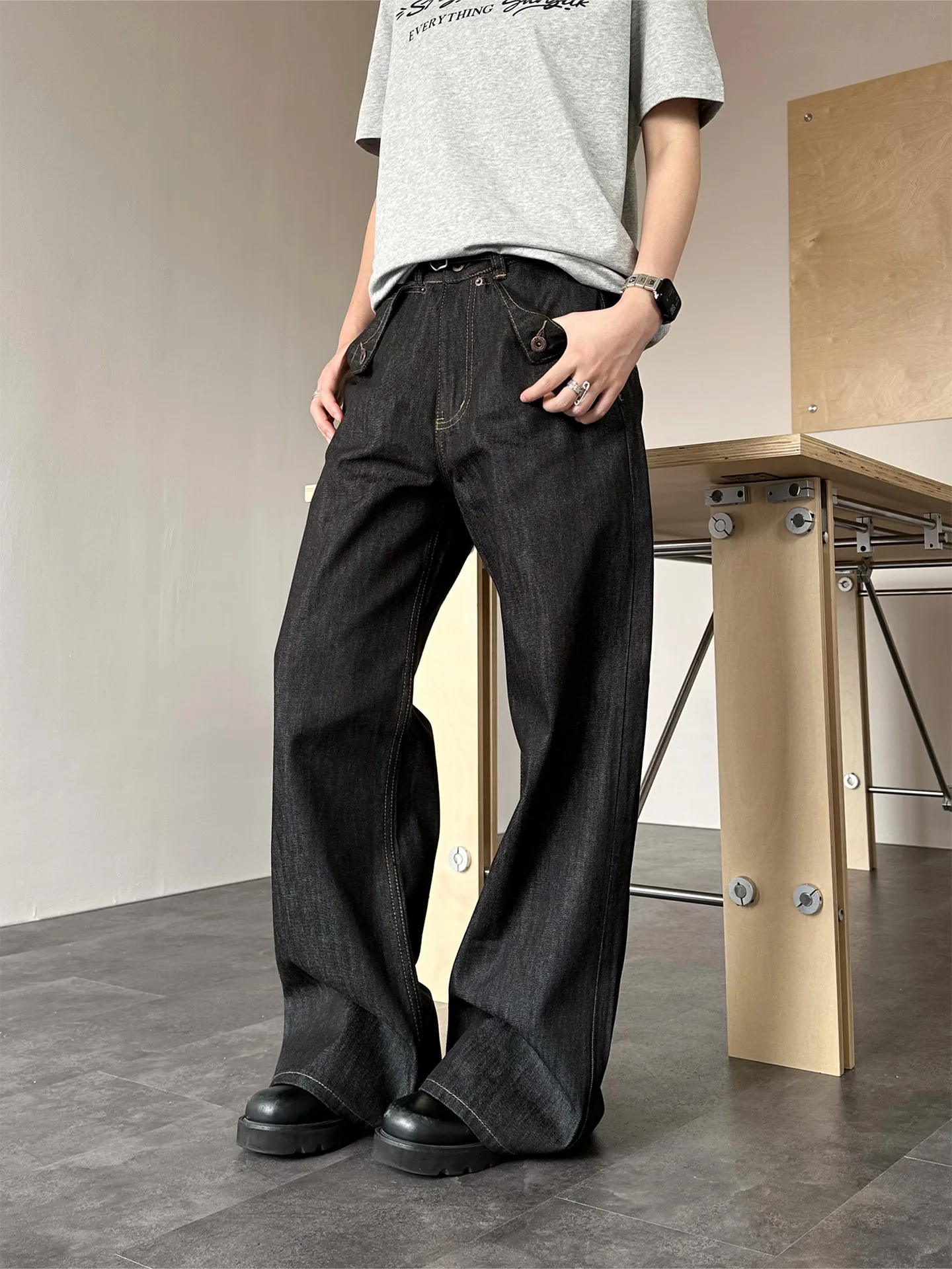 

High Street American Original Color Denim Wide Leg Jeans Neutral Style High End Feeling Long Pants No Stretch Cotton Spring S...