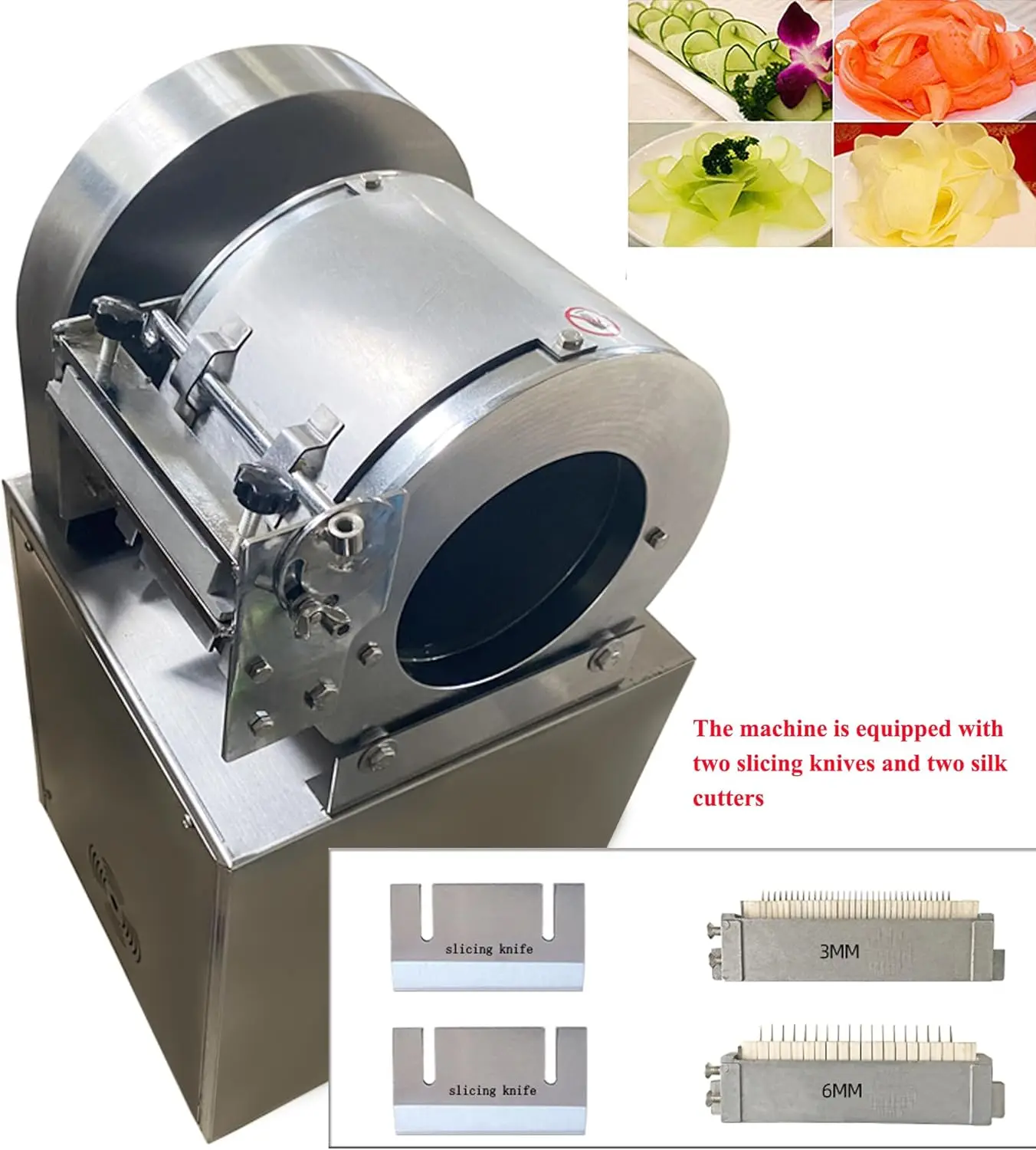 منتج أغذية تجاري متعدد الوظائف، قطاعة فواكه الخضروات الكهربائية، نوع مغلق تمامًا مع شفرة التقطيع/الحرير