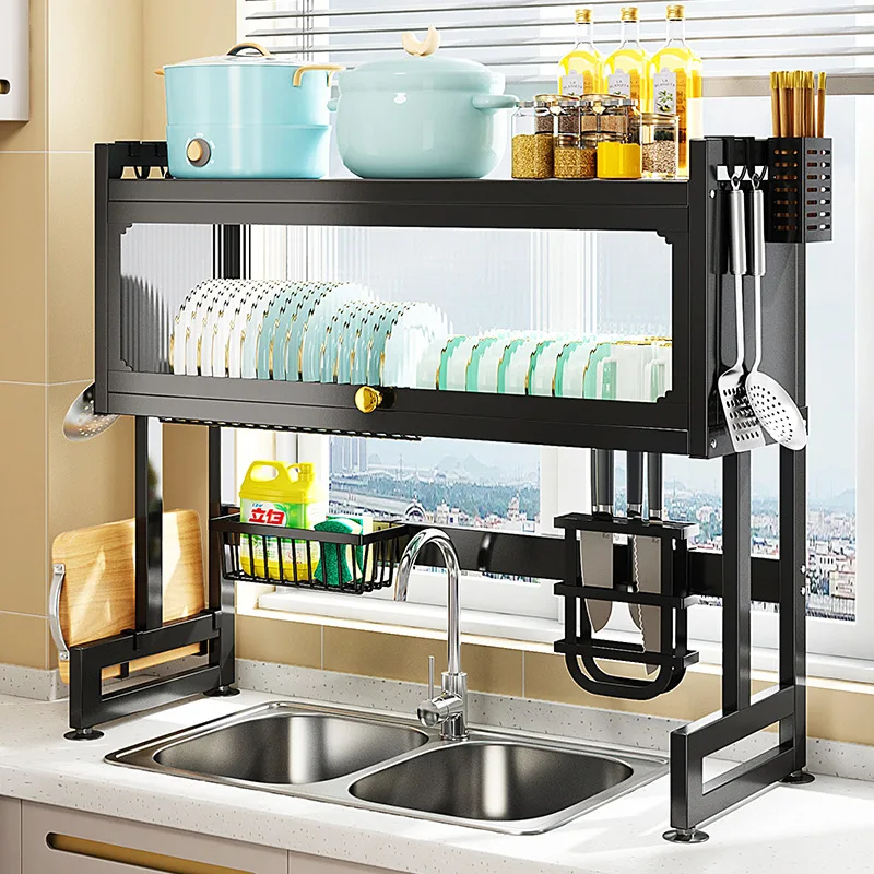 Kitchen Shelf Flip Cabinet Door Dustproof Sink Rack Dish Rack for Bowls and Chopsticks on the Sink Gadgets Organizer Home Garden