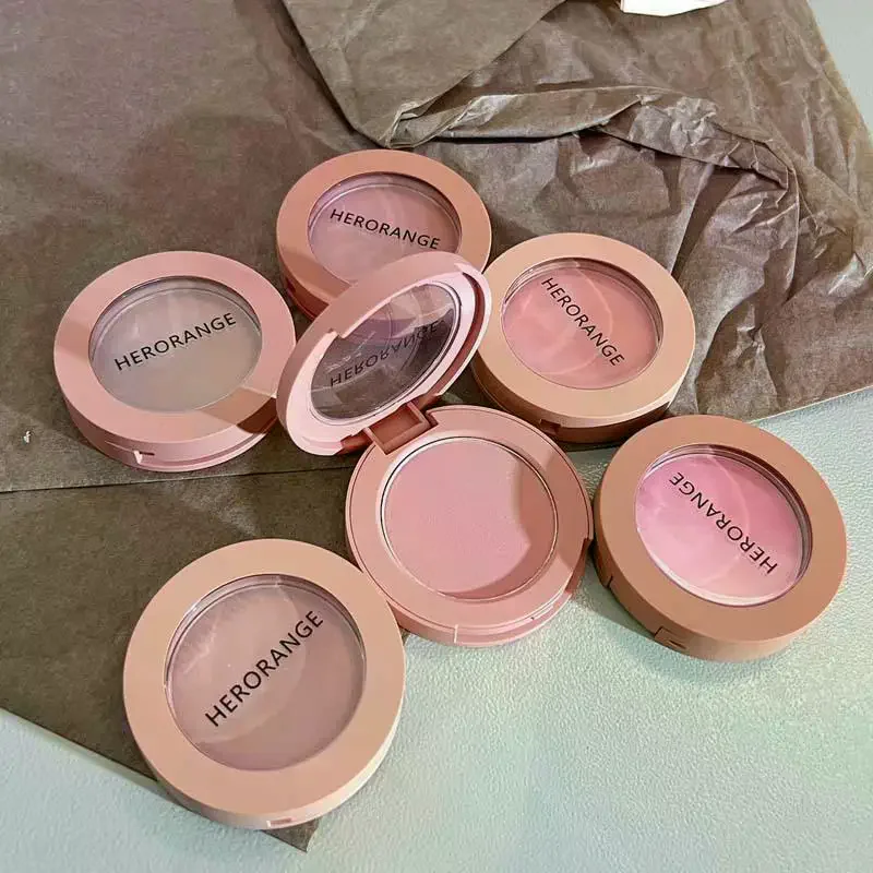 【HERORANJE】Langdurig waterdicht monochroom poederpalet Perzikoranje mist Zachte matte natuurlijke blos