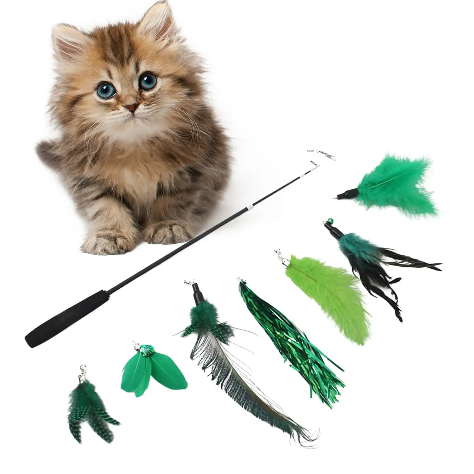 Cat Feather Toy Set Teaser Telescopic Rod Faux Feather Refills