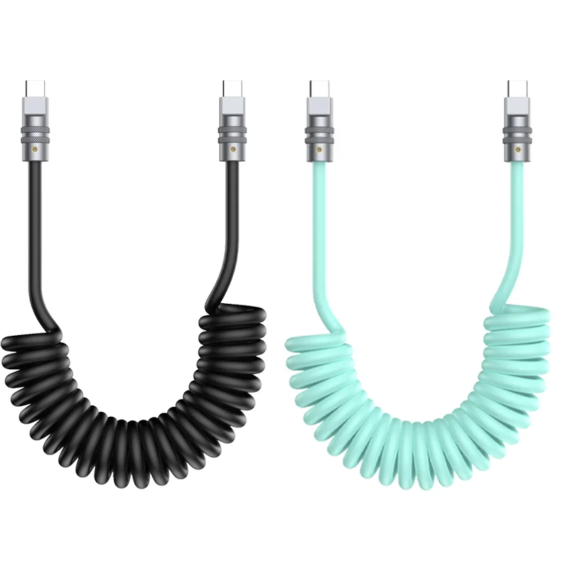 PD 100W Retractable USB C To Type C Fast Charging Cable 1.5M Type C Car Spring Charge Cable for iphone 15 16 17 Samsung Huawei