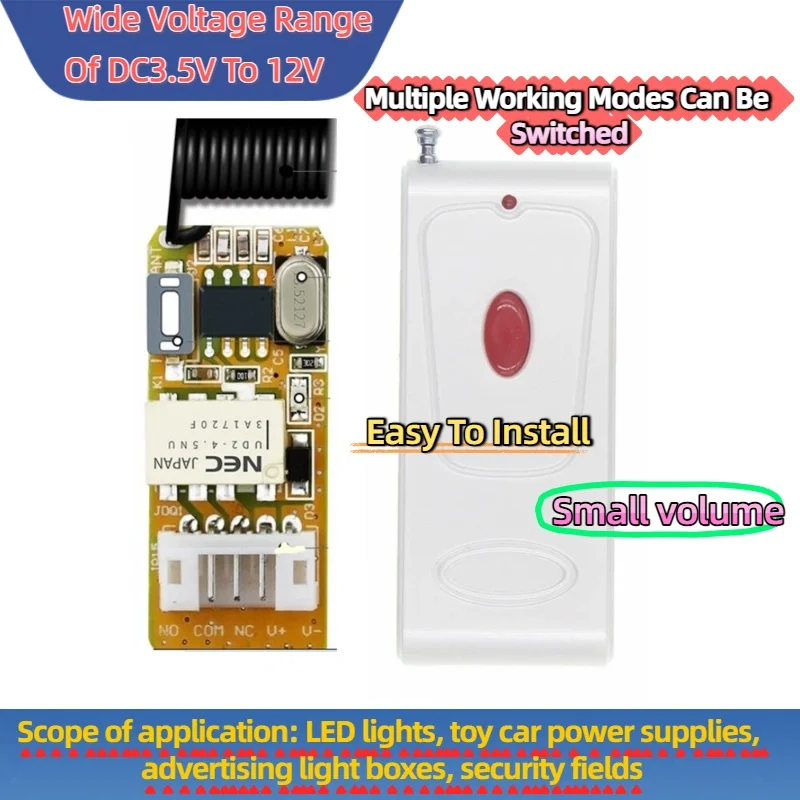 

RF 433MHz Smart Wireless Switch 1CH Repeater Wide Voltage DC3.7V-12V for DIY Lighting Power On/Off Control