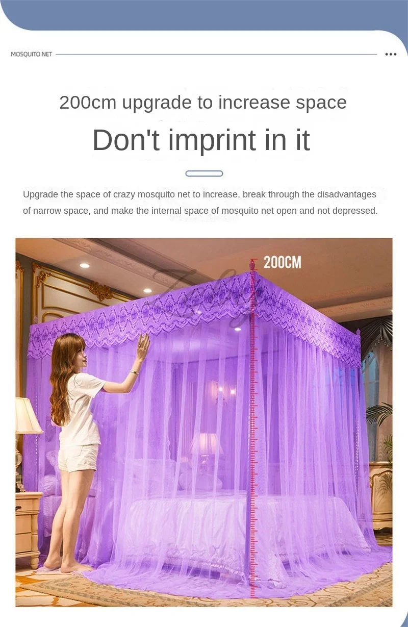 Romantic Lace Pleated Mosquito Net Embroidery Breathable Square Queen Double Bed Net Canopy Not Included Stainless Steel Bracket