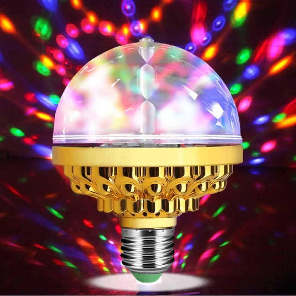 Kolorowa lampa obrotowa E27 obracająca się magiczna światła kulkowe Mini Rgb lampa projektora impreza Dj kula dyskotekowa światła wewnętrzne lampy klubowe led