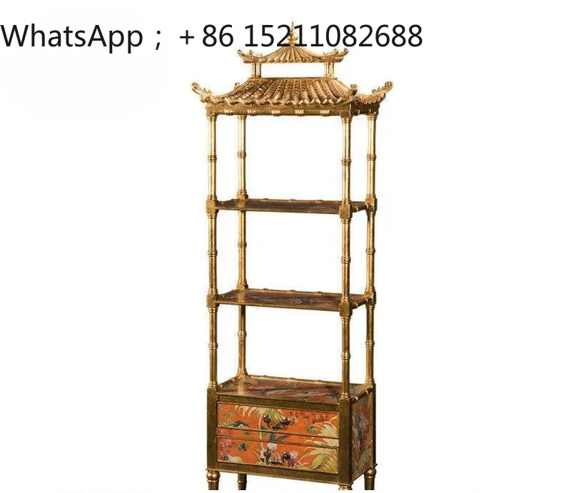 LLY retro hand-painted hut roof wall rack, bronze gold orange red display rack, home decoration floating rack