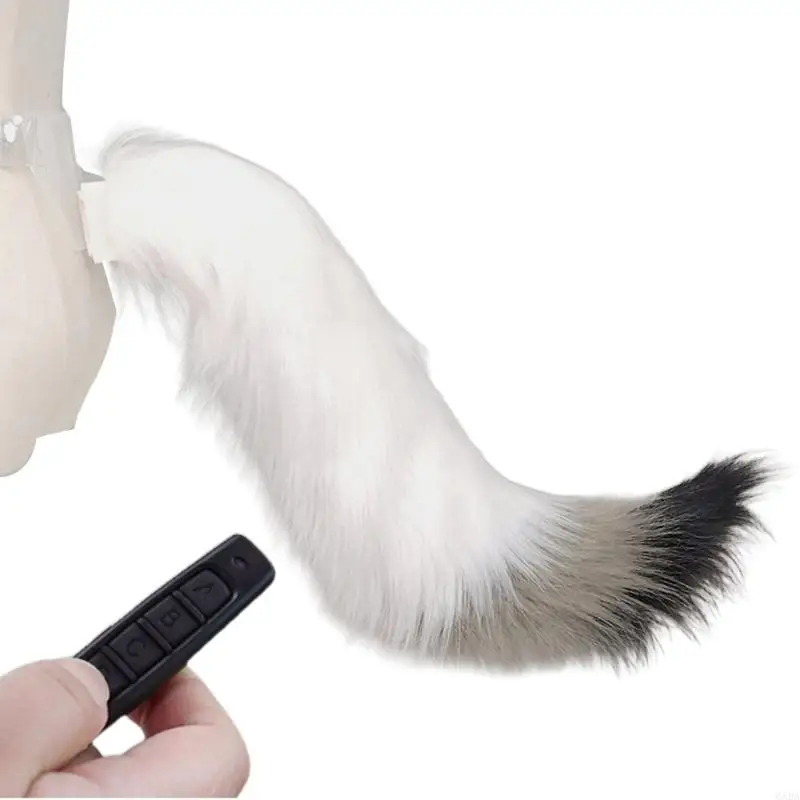 Rechargeable Wagging Foxes Tail Costume Props Soft Plush Wearable Tail with Remote Control for Stage Role Play Event 6XDA