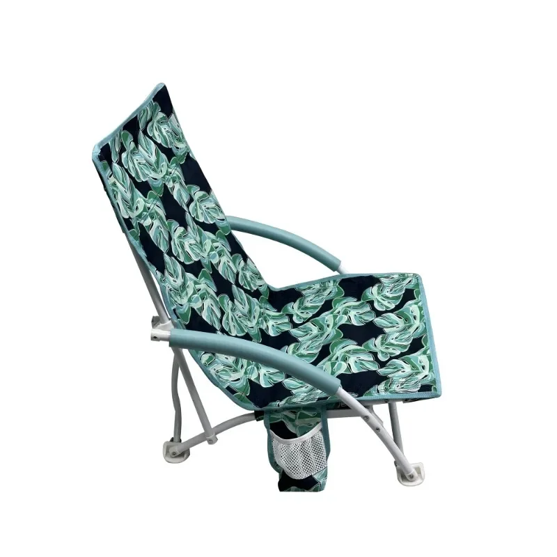 

NEW Folding Low Seat Soft Arm Beach Bag Fabric Chair with Carry Bag, Green Palm-Fast shipping