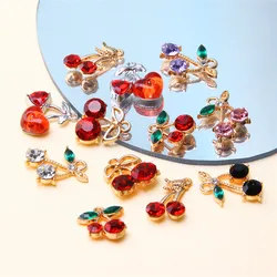 10pcs Exquisite Rhinestone Red Cherry Pendant Set DIY Exquisite Dry Necklace Earrings Keychain Making Accessories