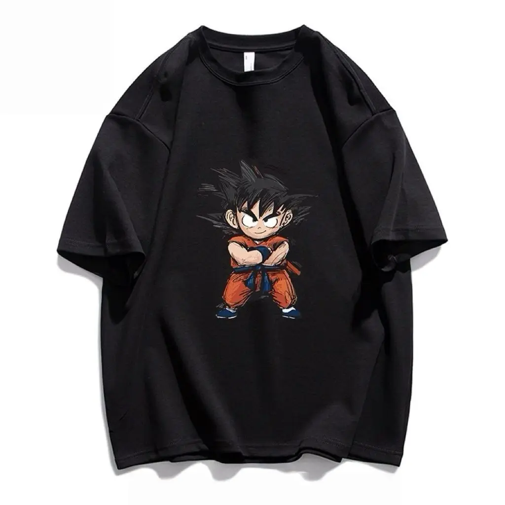 Dragon Ball Print American Style Short Sleeve T-Shirt Men Women Retro Loose Japanese Anime Goku Tops view 2