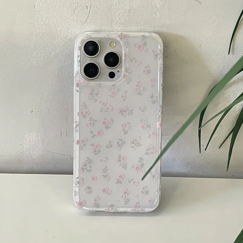 Korean INS Full Screen Pink Flowers Floral Butterfly Bracket Phone Case for iPhone 15 14 13 Pro Max 12 11 Pro Plus Back Cover