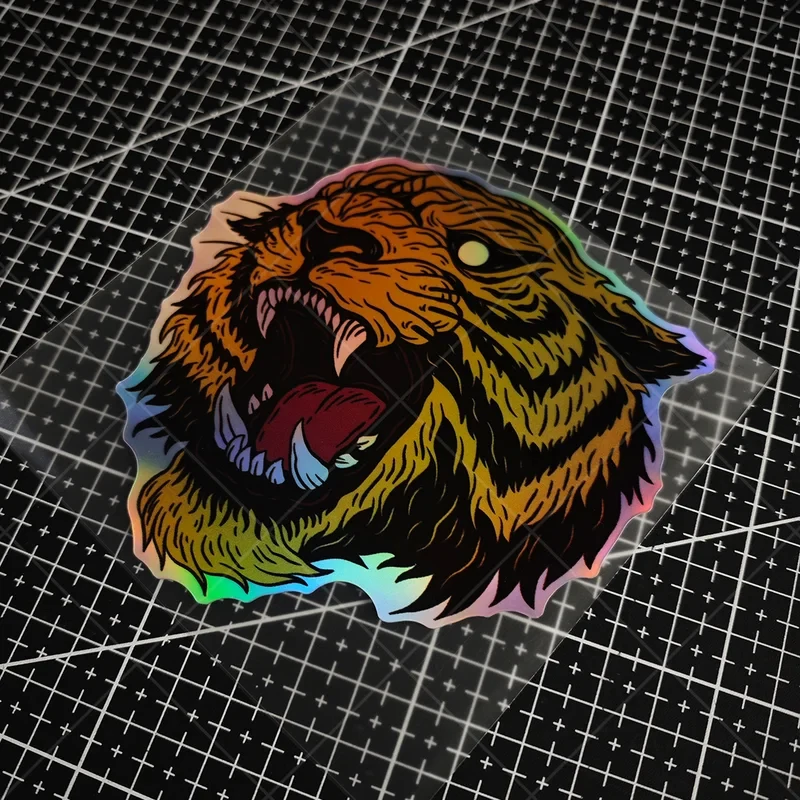 The 1pcs Car Decal Tiger Laser Material Is Suitable For Decorative Decals On Motorcycles, Laptops, Scooters And PC Cases