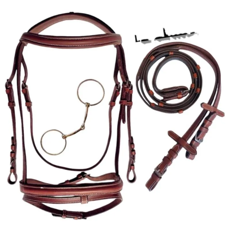 مستلزمات الخيل Cowhide Leather Water Leash Bridle British Equestrian Stiff-Bit Horse Harness Water Leash