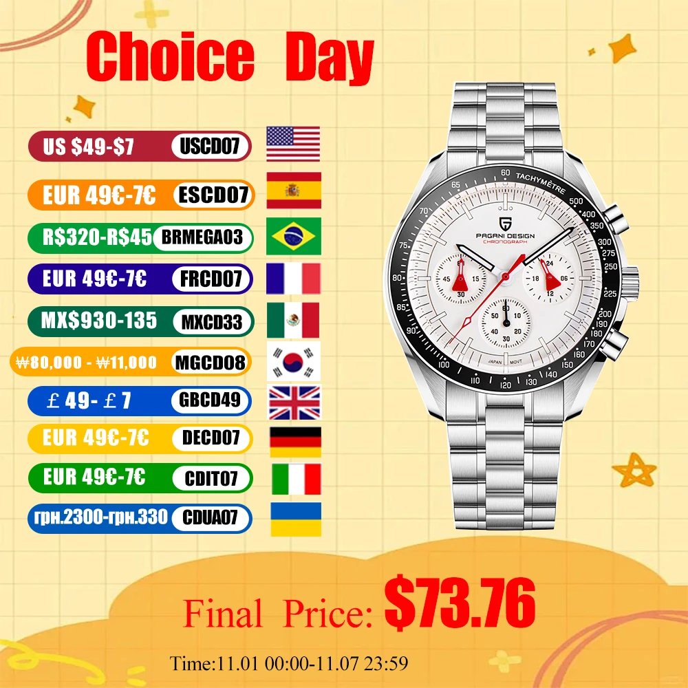 

Men's PAGANI DESIGN Quartz Watch Luminous Wristwatch with Auto Date Complete Calendar Sports Clock Gift 2025 New Chronograph Man