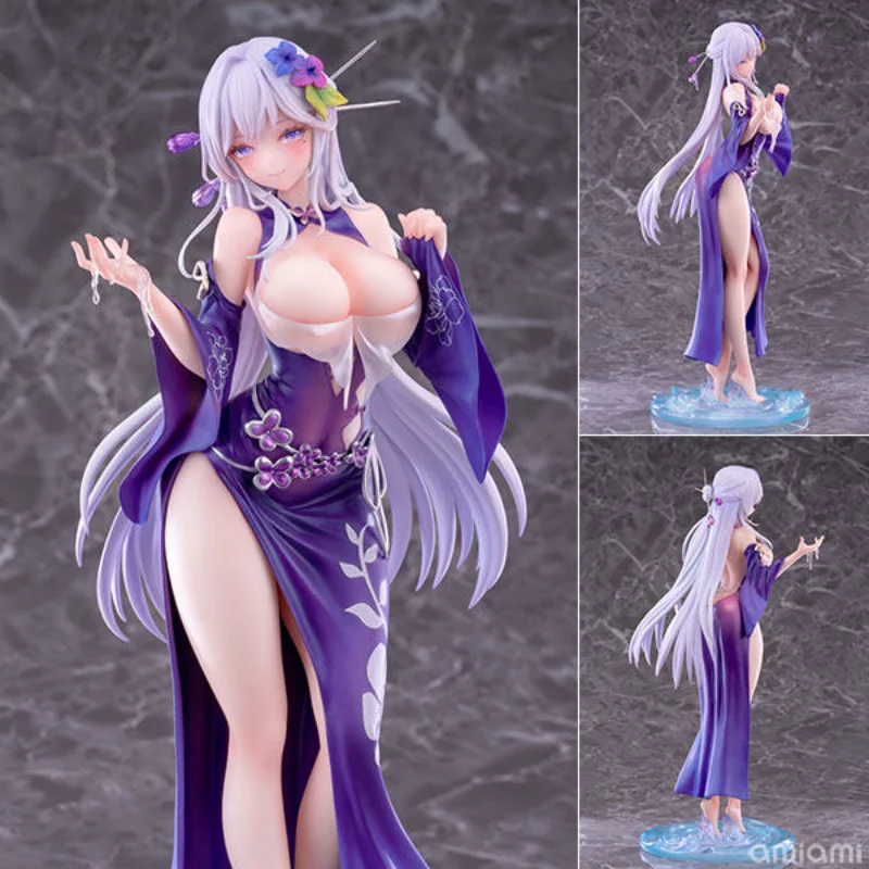Brand new in stock, purple cheongsam high split skirt, hairpin, flower water pattern platform second-dimensional model