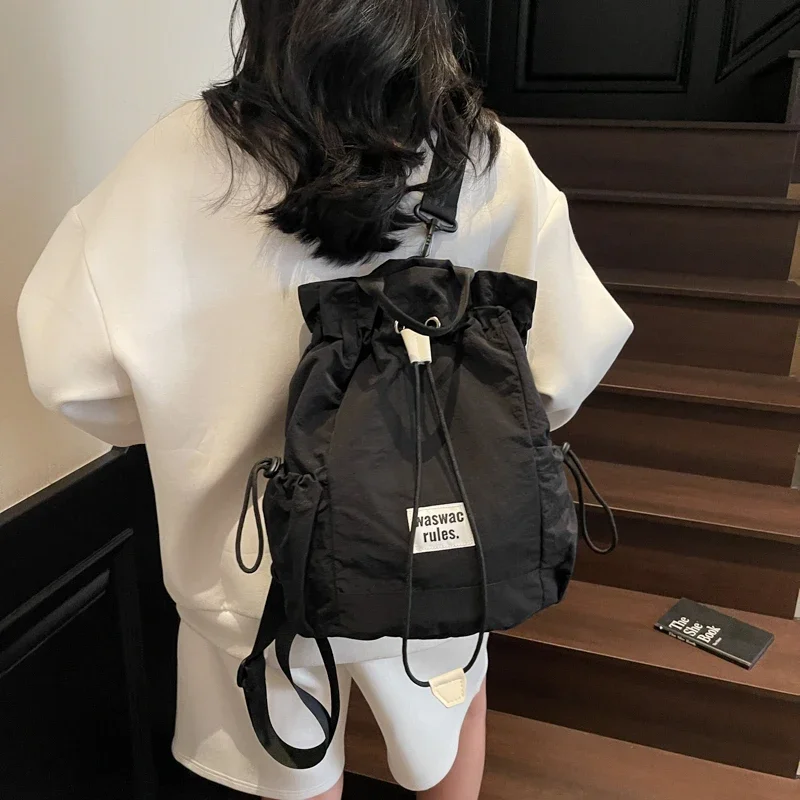 mochilas pequeñas de tela verde suave con cordón para mujer, mochila de moda de verano  mochila escolar  niña