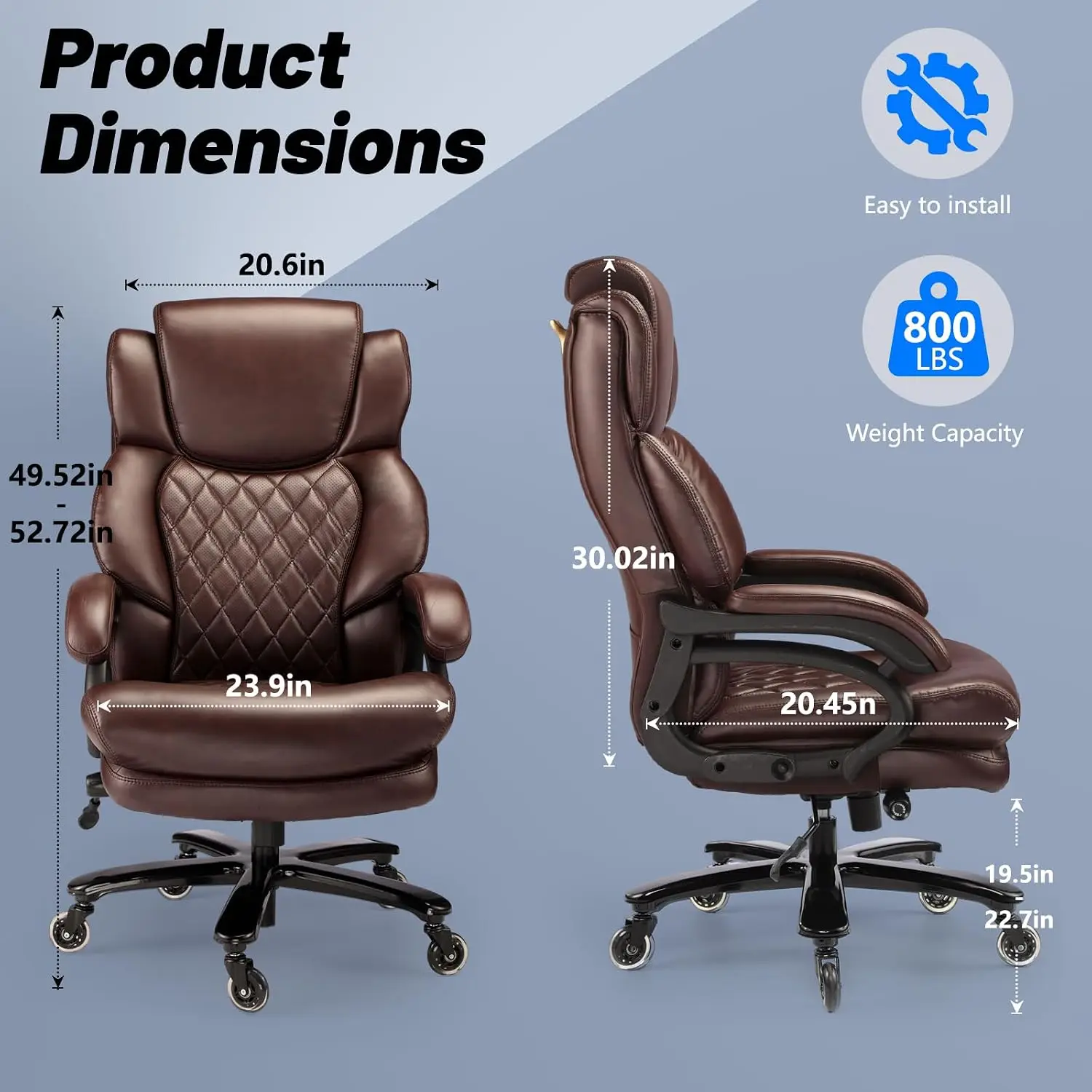 800lbs Heavy Duty Office Chair Adjustable Headrest High Back Wide Seat PU Leather Executive Desk Chair Home Office, Customized