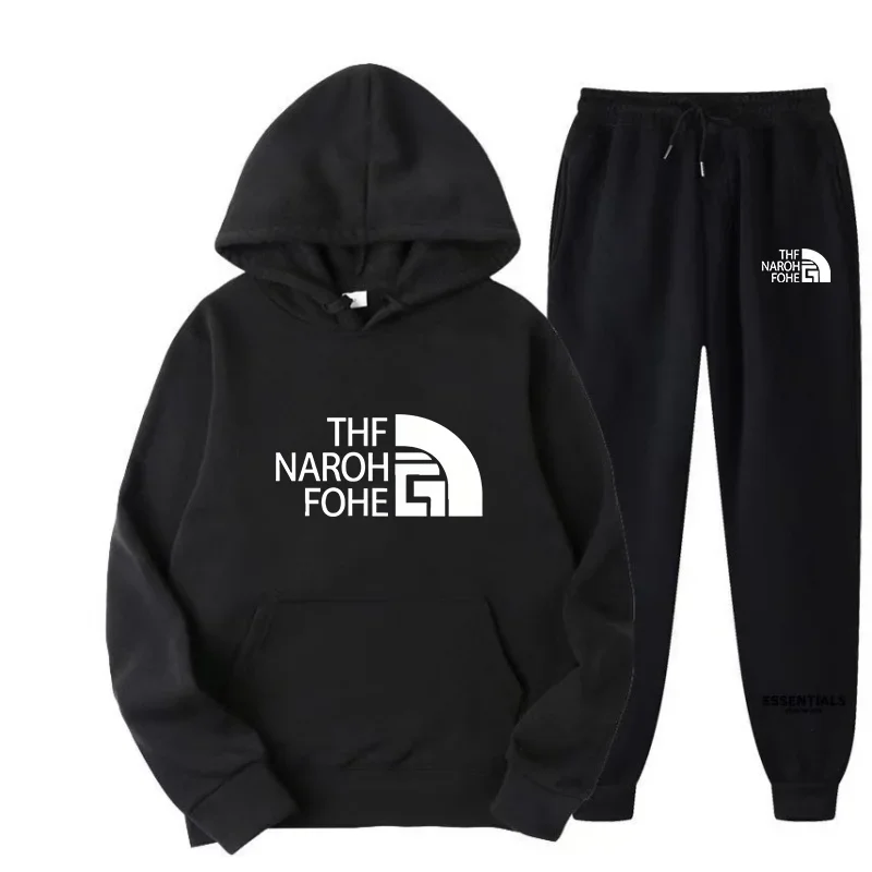 Men Women 2 Piece Tracksuit Set Hooded Sweatshirt and Sweatpants Fashion Minimalist Printed Sportswear Casual Running Jogging Su
