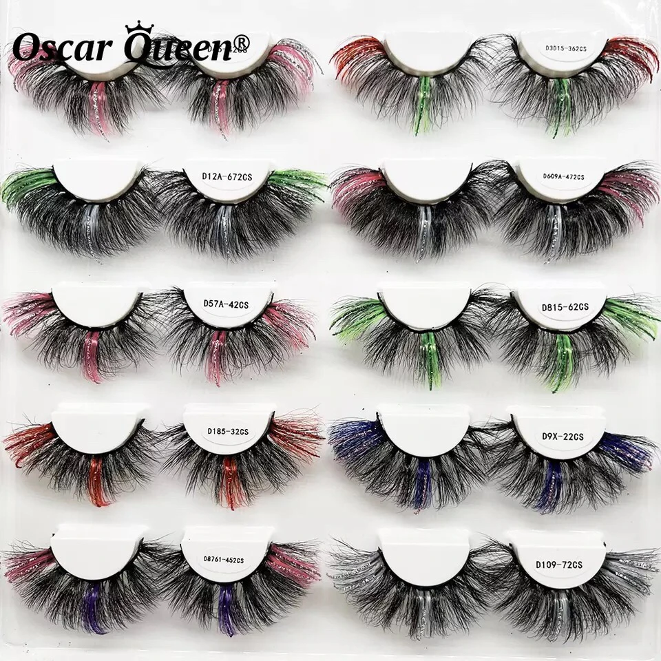 1 Pair Glitter Ombre Colored 100% Mink Lashes Natural Fluffy Dramatic Colorful Eyelashes Boxes Packaging Makeup Beauty