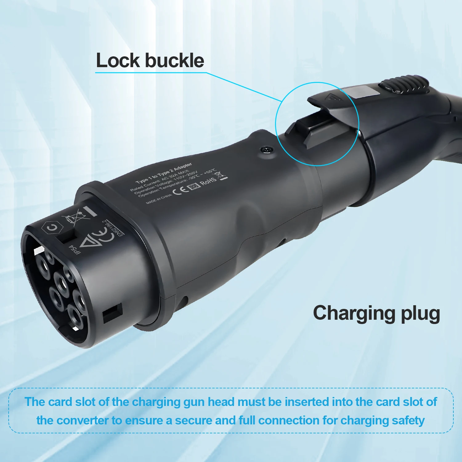Kolanky EV Charging Adapter 32A 7.2KW Type 1 To Type 2 Adaptor For Electric Vehicle Cars EU Type 2 Socket