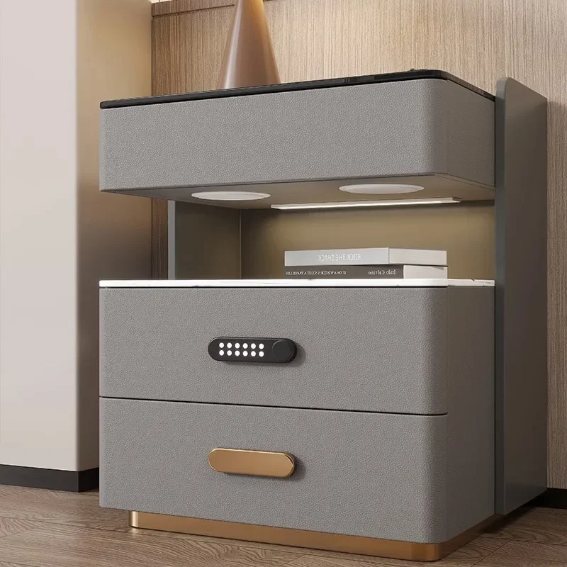 Smart bedside table, simple modern light luxury, advanced wireless charging, small storage solid wood Internet celebrity bedroom