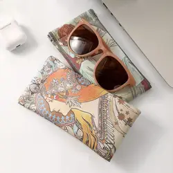 Mucha Painting Sun Glasses Case PU Leather Automatic Closing Sunglasses Protective Cover Soft Shell Portable Eyewear Storage Bag