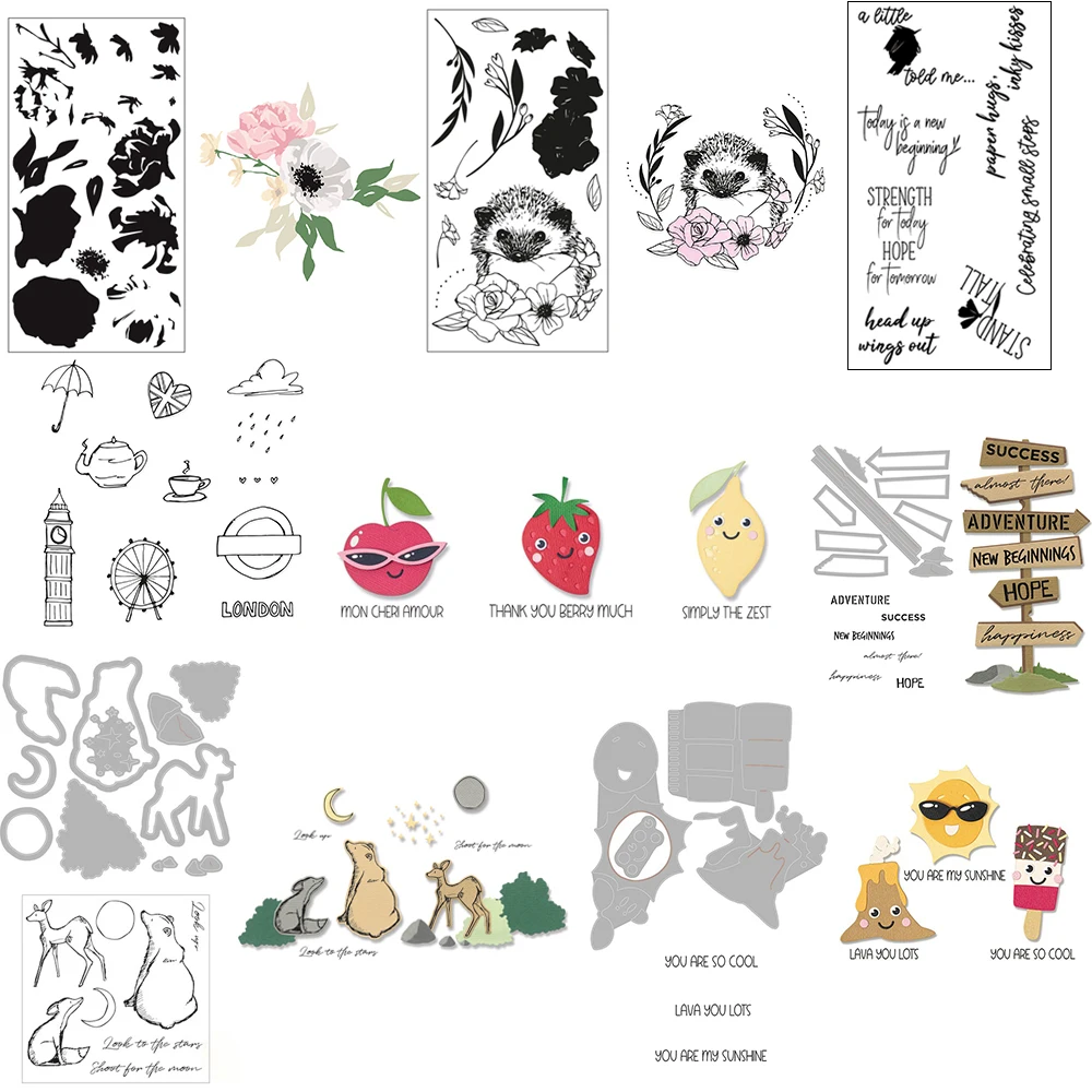 Blooming Florals Clear Stamps Characters Signs Cute Animals Fruit Stamp and Cutting Die For DIY Scrarpbooking Paper Craft Making